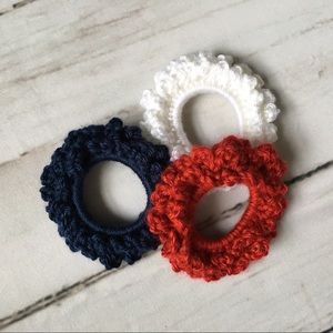Boho crochet scrunchies Red white and blue